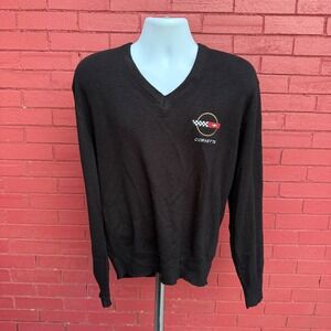 Vtg McBrian Corvette Sweater Embroidered Size Medium Black GM Cars Embroidered